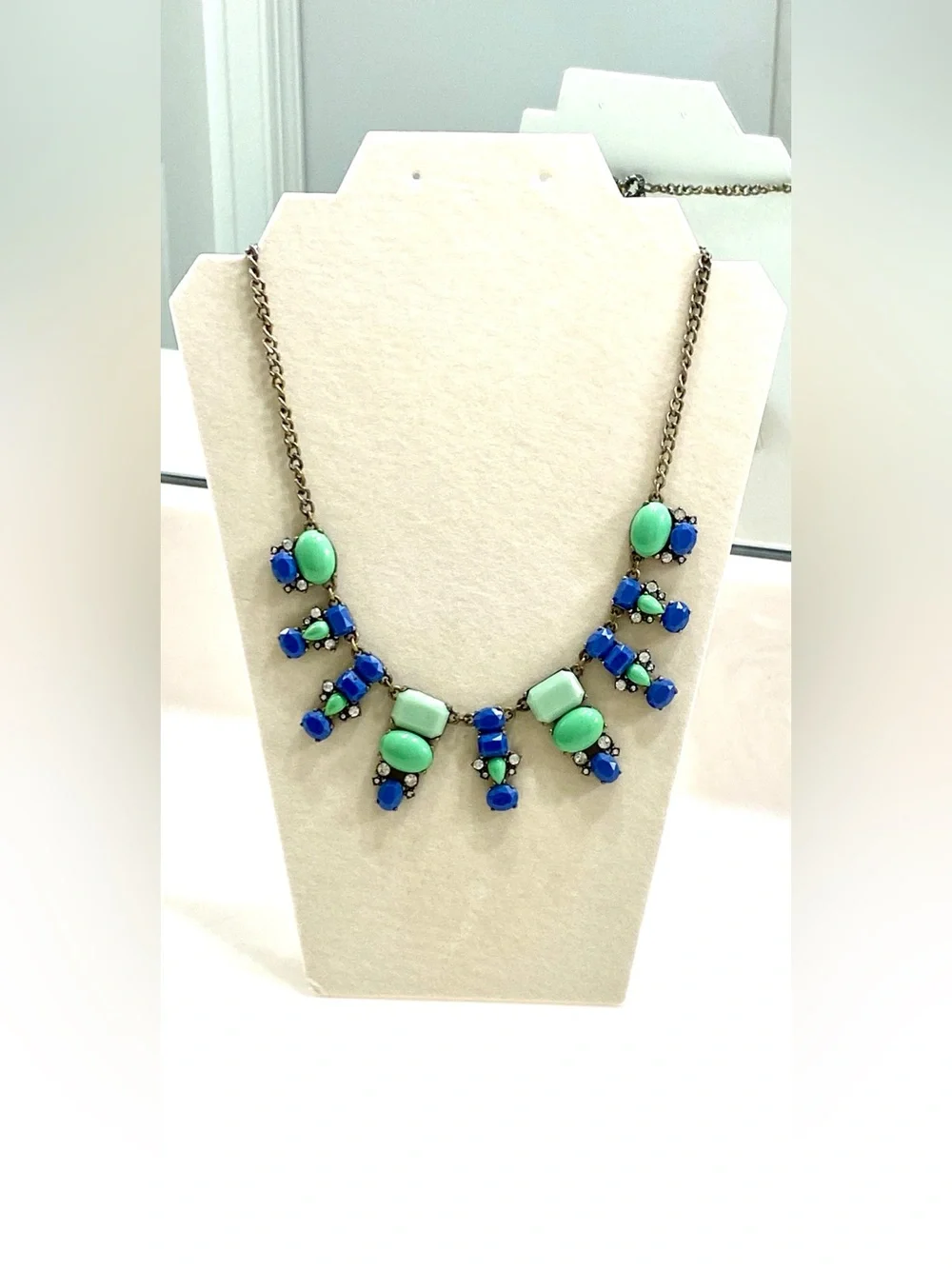 J. Crew Mint Green and Cobalt Blue Statement Necklace